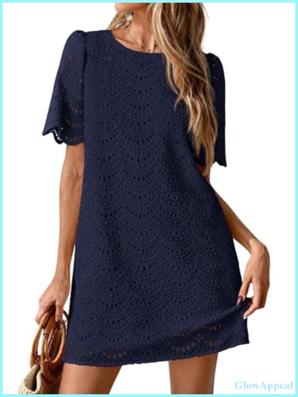 PRETTYGARDEN Women's Summer Eyelet Lace Short Dress Boho Mini